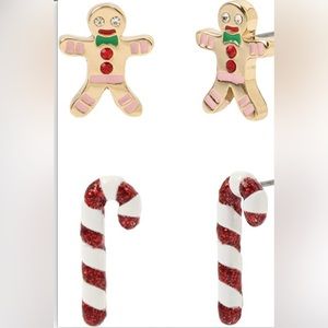 Betsey Johnson Gingerbread Man and Candy Cane Earring Set